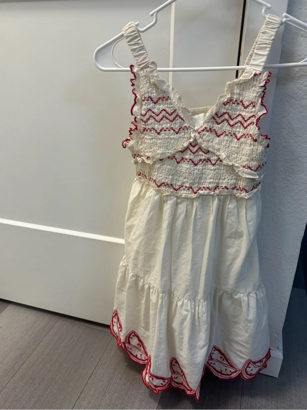 Zara Cream Sundress with Red Stitching